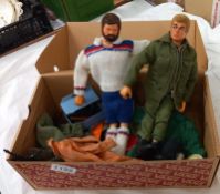 Two 1970's Action Man figures (one with eagle eyes) and a selection of clothes inc Grenadier Guards
