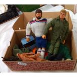 Two 1970's Action Man figures (one with eagle eyes) and a selection of clothes inc Grenadier Guards