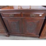 A mahogany sideboard with carved doors, COLLECT ONLY.