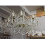 A large ten light glass chandelier. COLLECT ONLY.