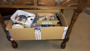 A large box of sewing items including buttons, threads etc