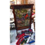 A 1930's oak fire screen with wool work of farming scene 54cm x 81cm COLLECT ONLY
