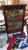 A 1930's oak fire screen with wool work of farming scene 54cm x 81cm COLLECT ONLY