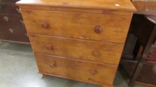 A three drawer pine chest, COLLECT ONLY.