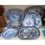 A quantity of blue & white meat platters etc. including Mason's