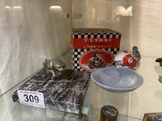 A boxed Wade TT ashtray and a jaguar car mascot