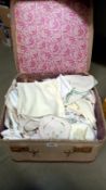 A vintage case of old linen etc COLLECT ONLY