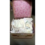 A vintage case of old linen etc COLLECT ONLY