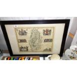 A framed map of Nottinghamshire 1645. COLLECT ONLY