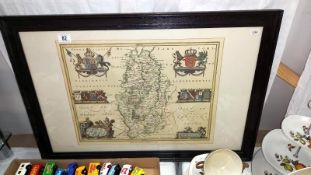 A framed map of Nottinghamshire 1645. COLLECT ONLY