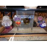 Eight assorted glass paperweights.