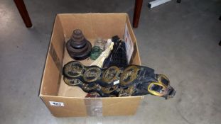 A set of cast iron weights, 2 martingales plus fans etc (some fans a/f)