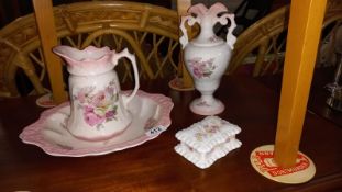 A James Kent jug and bowl and vase also a lidded trinket pot