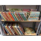 2 shelves of vintage childrens books including Ladybird, Rupert annuals etc