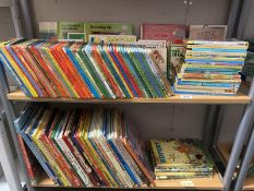 2 shelves of vintage childrens books including Ladybird, Rupert annuals etc