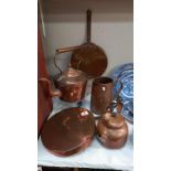 A good lot of copper pans, jug & kettles