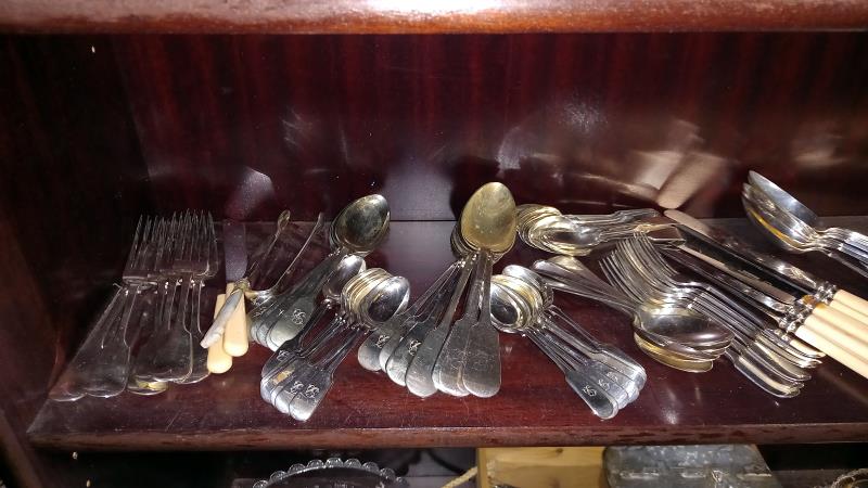 A quantity of mixed cutlery, 2 glass George VI coronation dishes etc - Image 2 of 7