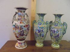 A pair of Chinese vase and a single Chinese vase, all a/f, COLLECT ONLY.