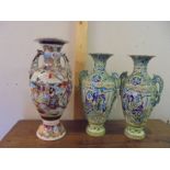 A pair of Chinese vase and a single Chinese vase, all a/f, COLLECT ONLY.