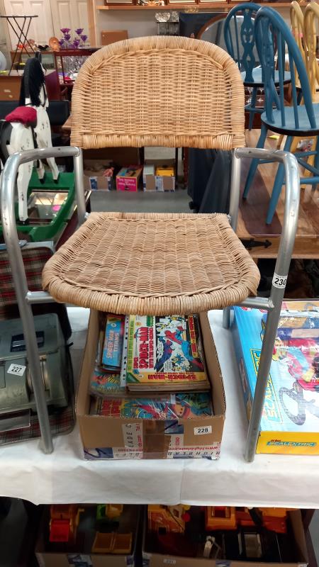 A metal framed wicker chair (COLLECT ONLY)