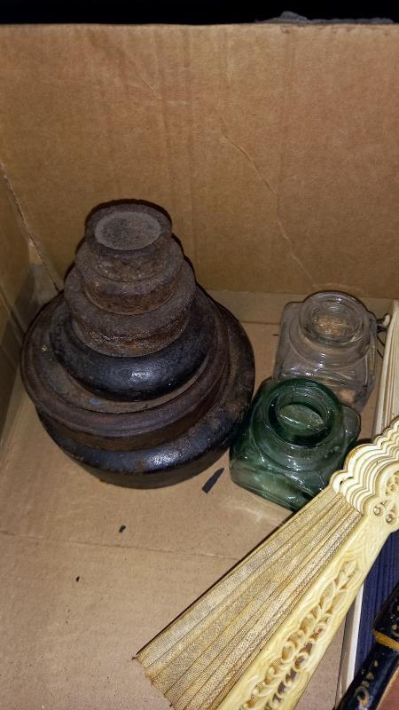 A set of cast iron weights, 2 martingales plus fans etc (some fans a/f) - Image 3 of 4