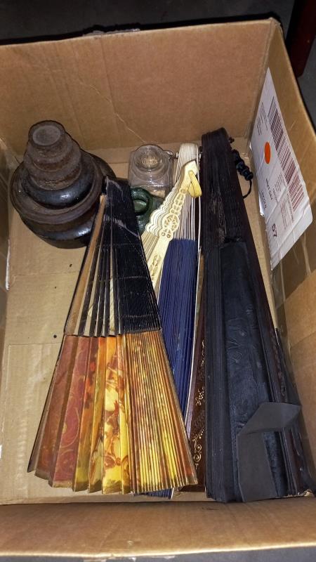 A set of cast iron weights, 2 martingales plus fans etc (some fans a/f) - Image 4 of 4