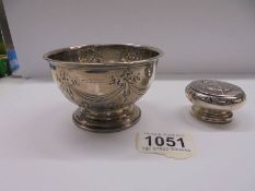 A silver hall marked footed dish and a silver hall marked pill box.