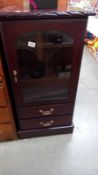 A dark wood stained display cabinet with cut glass door 53cm x 46cm x height 105cm, COLLECT ONLY