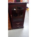 A dark wood stained display cabinet with cut glass door 53cm x 46cm x height 105cm, COLLECT ONLY