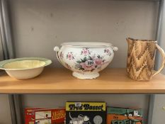 A Mayfair pottery pitcher, a dish by J. Fryer and Son and a large floral planter (COLLECT ONLY)