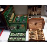 3 cased sets of cutlery, a cased set (incomplete) & an inlaid box