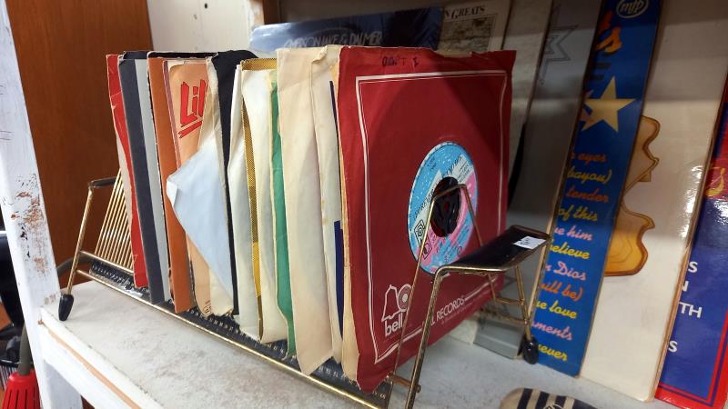 A vintage record holder, Some early 45rpm records plus some LP's - Image 2 of 5