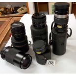A quantity of camera lenses including Helios auto zoom Rollei HFT, Helios 44-2, Helios auto tele
