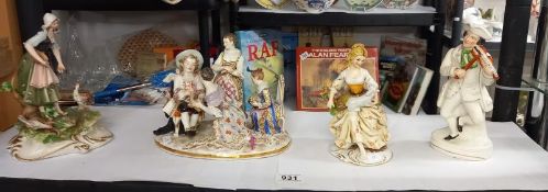 A Meissen figure group, Capo-di-monte girl with chicken & 1 other & a Staffordshire pottery figure