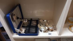 A silver plate boxed dessert set etc.