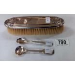 A silver backed Chester 1920 clothes brush, possibly John Round & silver Sheffield 1910/1911 mustard