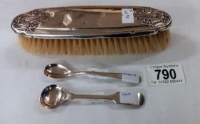 A silver backed Chester 1920 clothes brush, possibly John Round & silver Sheffield 1910/1911 mustard