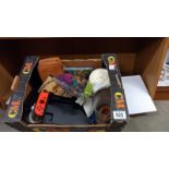 A box of miscellaneous including crayons & Nintendo Switch (untested)