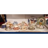 A Victorian/ Edwardian cups & saucers & early Quimper cockerel plate