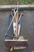 A bundle of garden tools including shovels, COLLECT ONLY