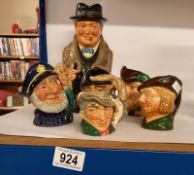 A Royal Doulton Winston Churchill Toby jug & 5 Doulton character jugs