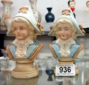 A pair of 19th century Continental bisque busts