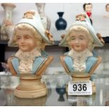 A pair of 19th century Continental bisque busts