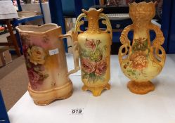 2 Victorian pottery vases & a jug