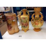 2 Victorian pottery vases & a jug