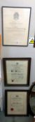 3 framed & glazed certificates/diplomas for architecture & music, COLLECT ONLY