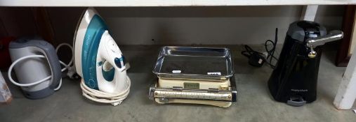 Vintage Tower kitchen scales, Phillips iron, Swan kettle & Morphy Richards coffee machine