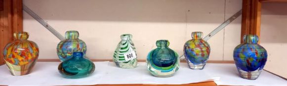 7 heavy art glass bud vases