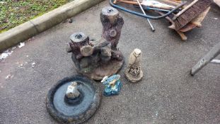 A concrete bird bath & cast iron door stop etc. COLLECT ONLY