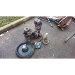 A concrete bird bath & cast iron door stop etc. COLLECT ONLY